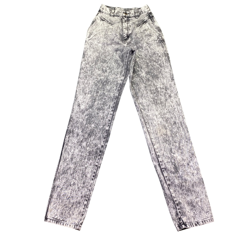 VTG Wrangler High Waisted Acid Wash Jeans Black USA Talon 42 Zip 3x33